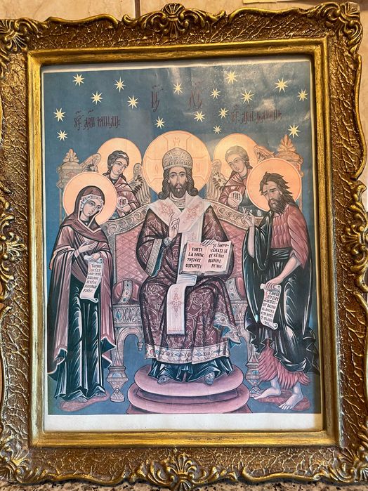 icoana veche cu geam  sf mihai si gavril  47x37cm icoana veche icoana