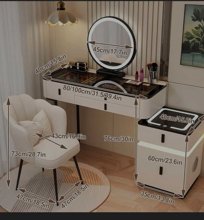 Макияж столик.  Туалетный столик с зеркалом и ящиками