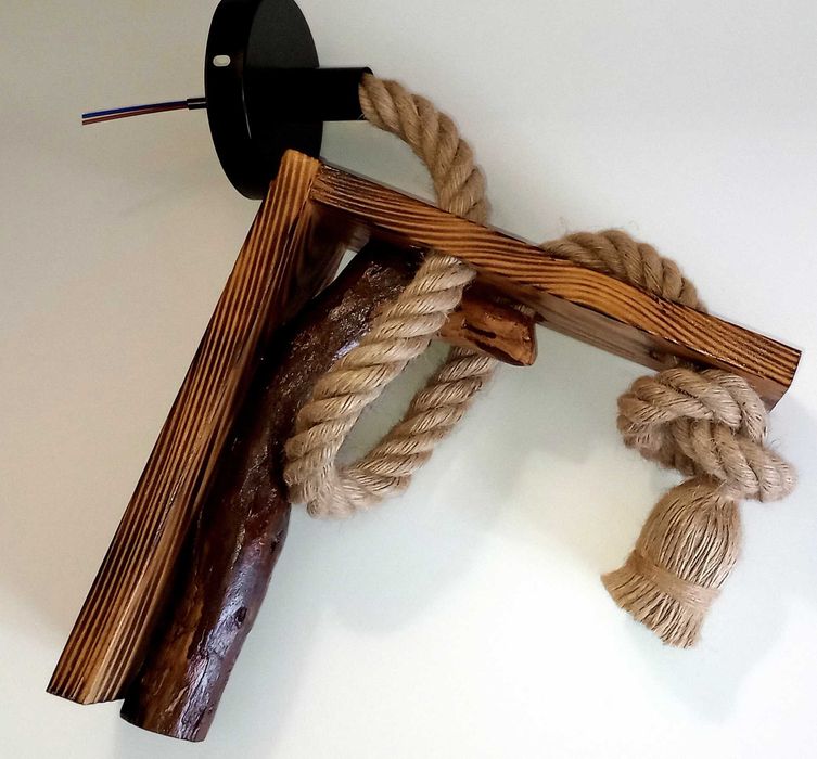 Aplica rustica - din lemn masiv si franghie de iuta, realizata manual