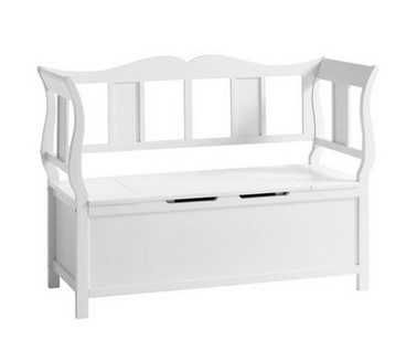 Bancă albă cu spătar și depozitare vând/schimb