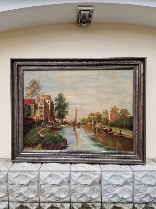 Топ- Уникална огромна майсторска антикварна картина масло върху платно