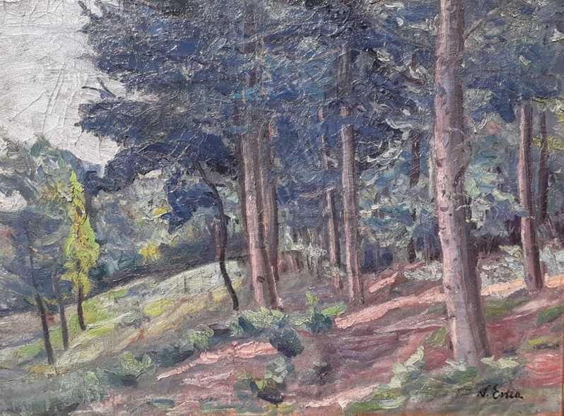 Tablou vechi - margine de padure - semnat N. Enea