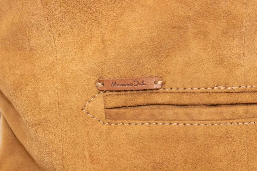 Massimo Dutti дамски елек от естествен велур с ленен гръб кафяв 40/L