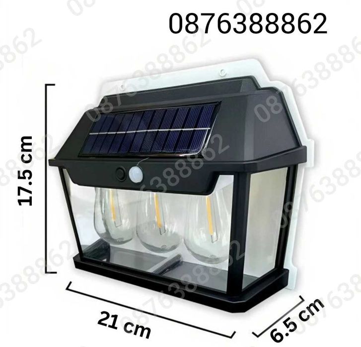 ПРОМО!Соларна лампа за фасада, топла светлина, сензор за движение 38W