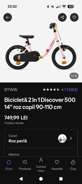 Bicicleta fetițe Decathlon, 3-5 ani