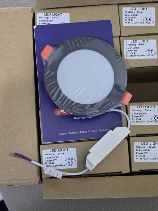 Set 10 spoturi LED BAGZY încastrate 9W, negre, ultraplate, IP44 6000K