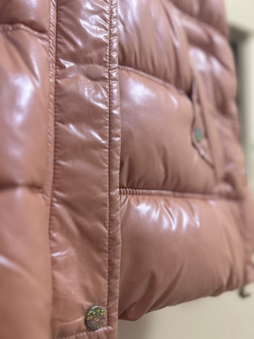 Geacă de iarnă roz sidefat cu sclipici 158/164