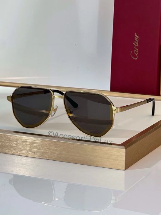 Ochelari de Soare Cartier Aviator CT0461S Noi Full Box Santos De Cartier [Verificare Colet] Gold