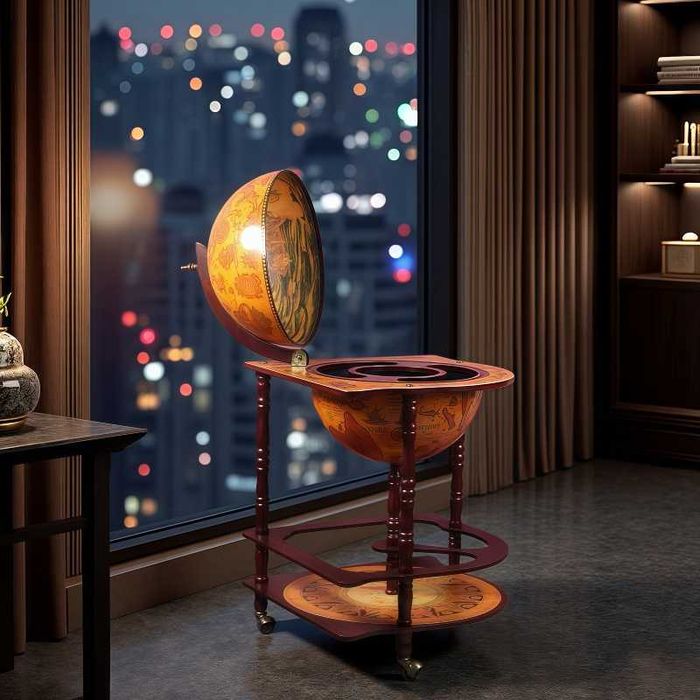 Нов - Голям Ъглов Глобус Мини Бар - Поставка за Бутилка / Вино/Юбилей!