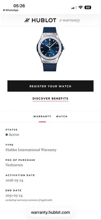hublot classic fusion 45mm 2026/04 garantie pana in 2031/04