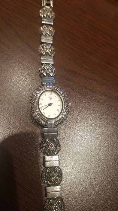 Ceas dama de argint 925,marcasite,masiv,mecanism Ronda elvetian