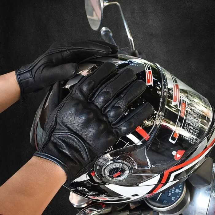 Кожени мото ръкавици Automat, Естествена козя кожа, L, Черен