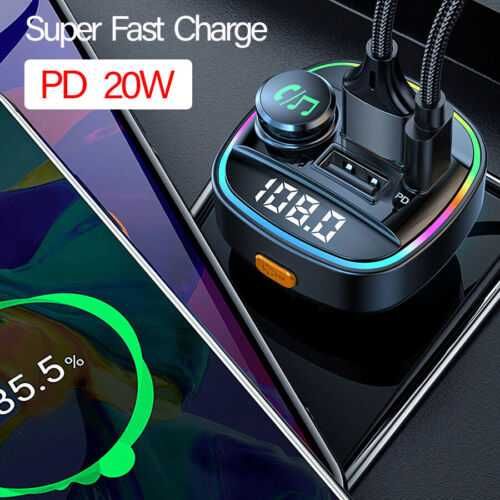 Блутут FM трансмитер с волтметър PD20W и бързо зареждане.