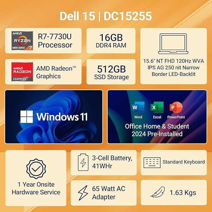 Dell DC 15.6" FHD IPS 120Hz AMD Ryzen 7 7730U DDR4 16GB SSD 512GB Silv