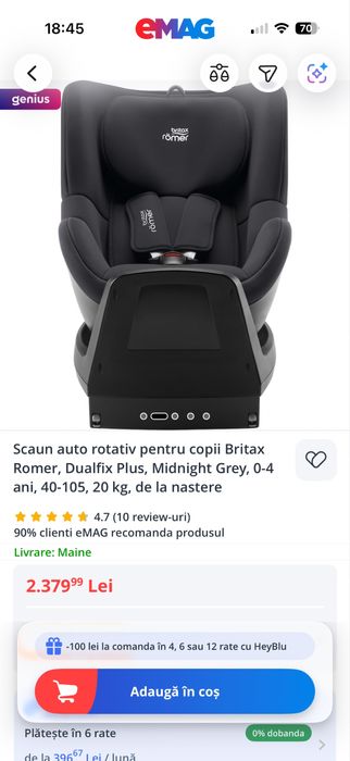 Se vinde scaun auto Britax Romer rotativ 360, varsta 0-4 ani