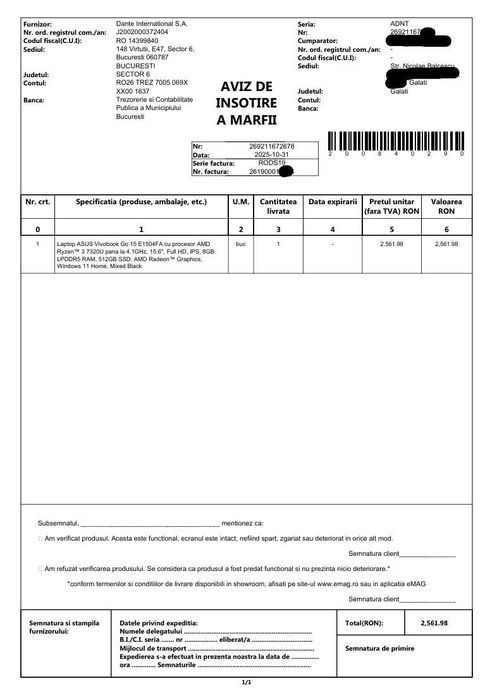 Laptop ASUS ,ecran 15,6'', sigilat, garanție 2 ani, 1,63kg, Windows 11