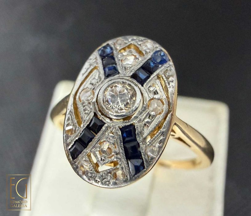 Inel Art Deco din aur și platină