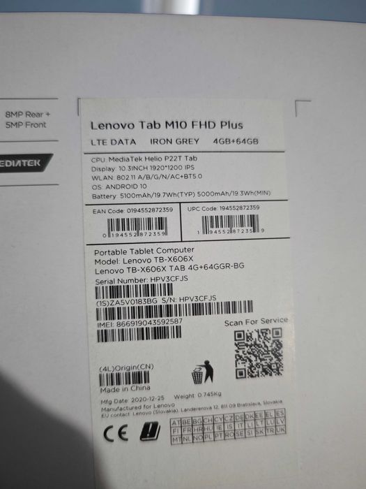 Таблет Lenovo Tab M10 Plus TB-X606X, 64GB, 4GB RAM, 10.3" Iron Grey