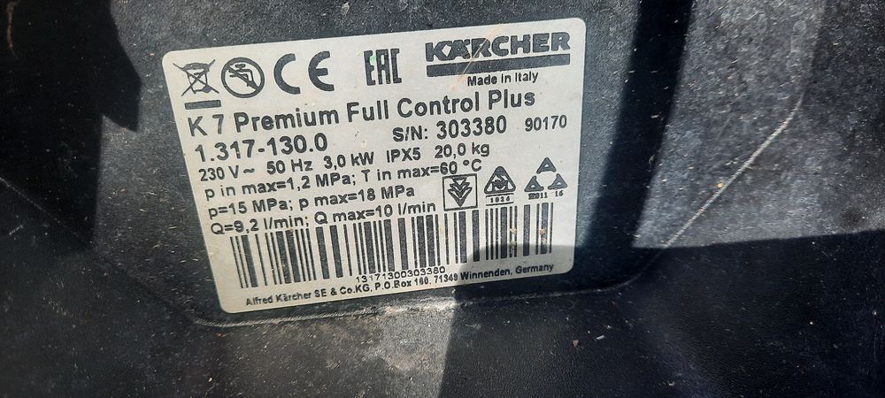 Водоструйка  Karcher к7 Full Control Controll Pro 220v3kw 160bar ПрофиСерия БронГлава