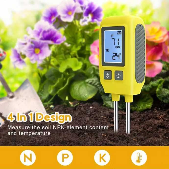 Tester de Sol 4-în-1 cu Afișaj Digital: N, P, K, temperatura Nou!