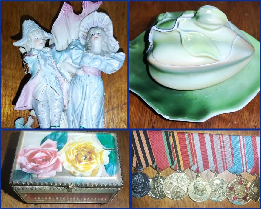 Фарфор. Шкатулка. Фотоаппарат. Медали.