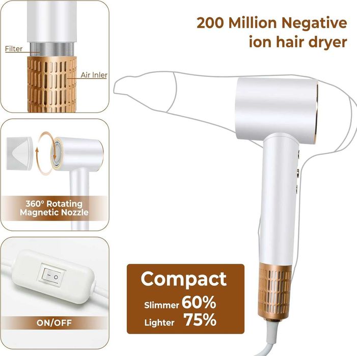 UKLISS 1400W сешоар за бързо съхнене, 110 000 оборота в минута