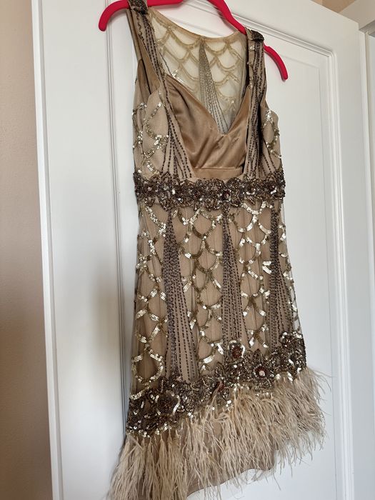 Rochie eleganta aurie Sue Wong , impecabila . XS-S