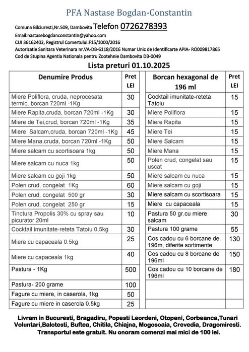 Miere de tei, crudă, zaharisită, 35 lei/kg Livram sâmbăta în Bucuresti