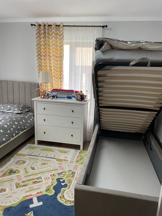 Vand pat tapitat gri 220x104x44 cu saltea