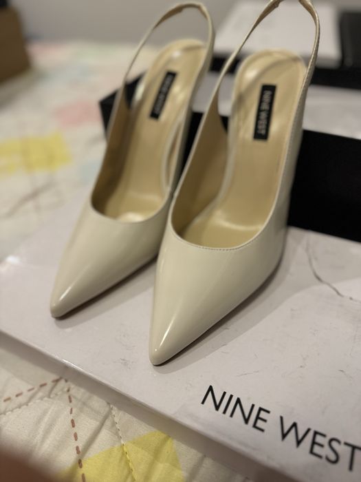 Pantofi piele stiletto albi - marimea 38 - NINE WEST