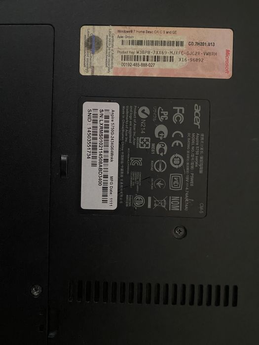 Ноутбук сатылады. Aser aspire 5750G