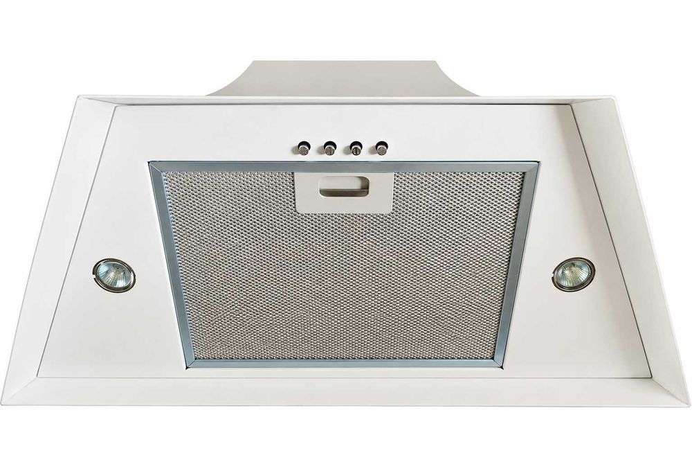 Hota decorativa bucatarie alba, design elegant/retro, filtru metalic, 2 spoturi