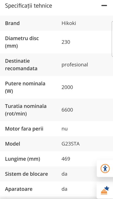 Polizor unghiular Hikoki  2000w. 6600rpm . 230 mm.     400 ron .