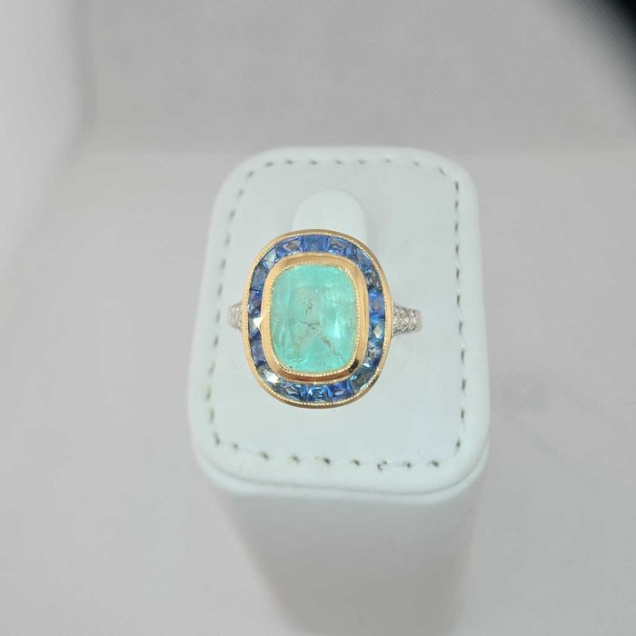 Inel Aur 14 kt Smarald de Columbia,safire,diamante naturale