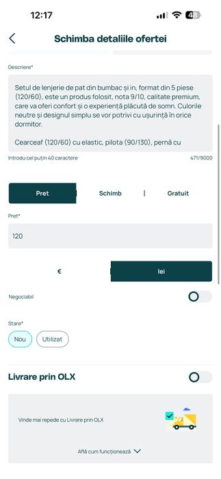 Set lenjerie bumbac 5 piese (120/60)