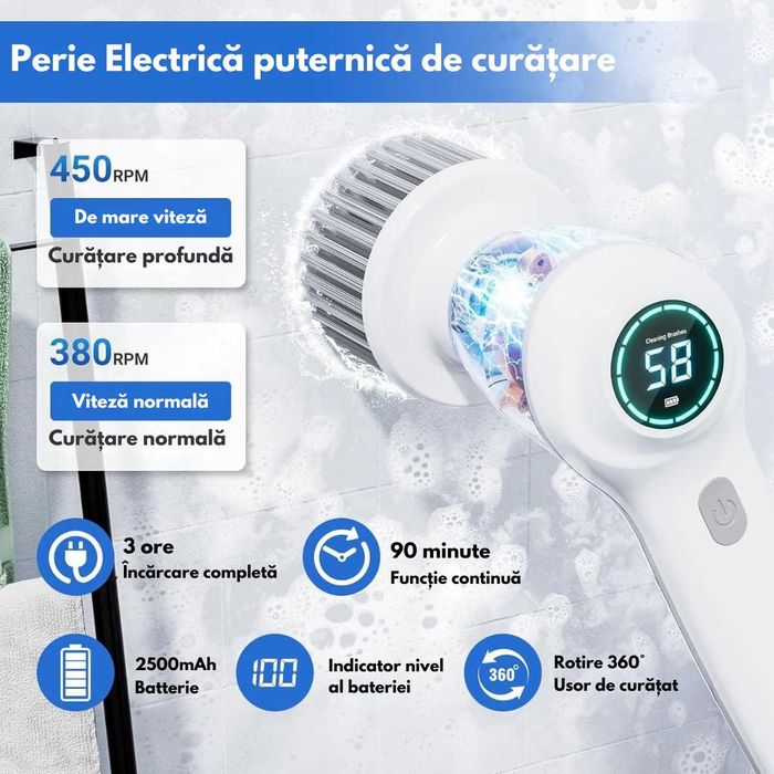 Perie electrica rotativa pentru curatare, Multifunctionala fara fir