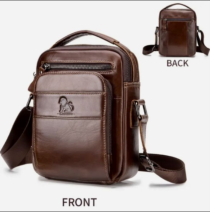 Мъжка кожена чанта LOSHIZIY/Луксозна в Кафяв и Черен цвят -7%Промоция!