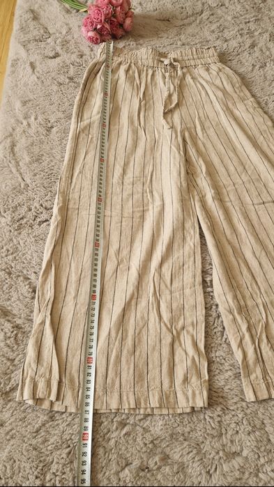 Pantaloni lejeri Wide Leg din 55% in,  bej (nisip),