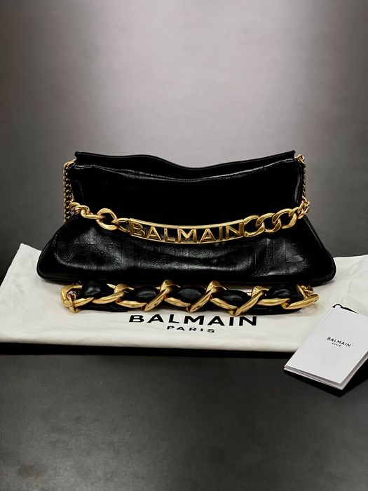 BALMAIN 1945 Soft Clutch – луксозна кожена чанта от телешка кожа, нова без забележки