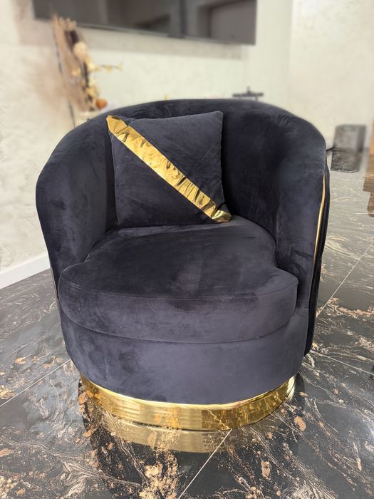 Set 2 fotolii luxury catifea neagră cu auriu – design elegant