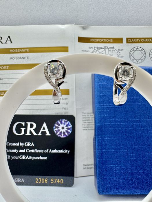 Сребърни обеци с мойсанит (Диамант) 0.5 карата