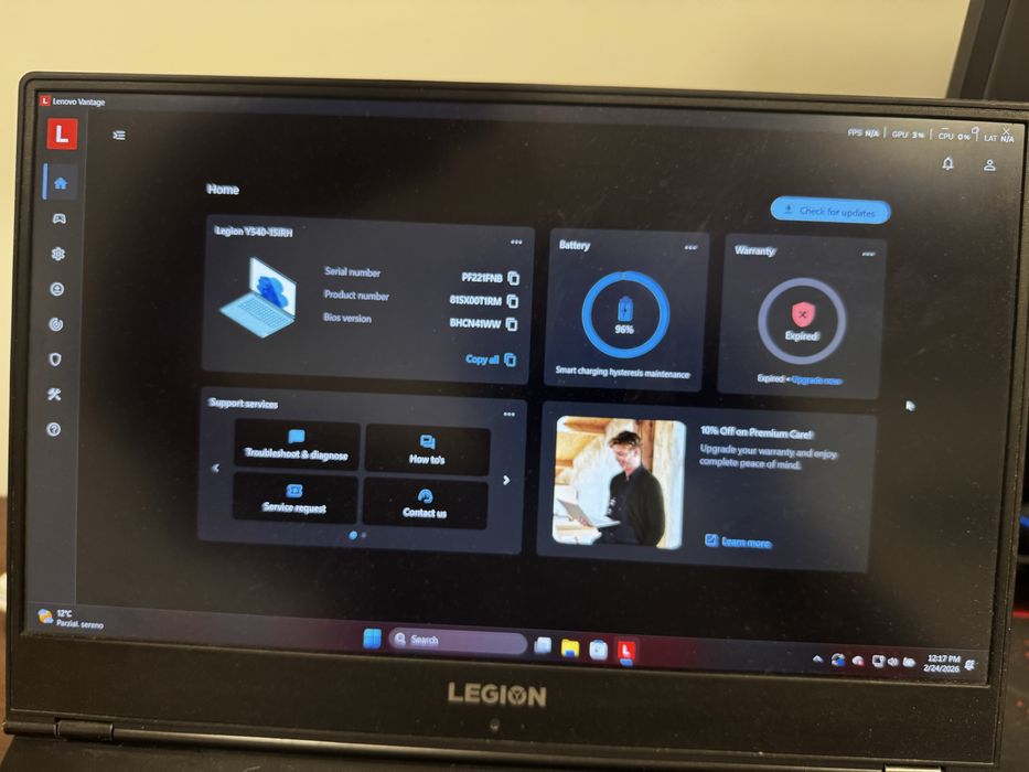 Laptop 144hz i5 RTX2060 16GB ram Legion Y540-15IRH