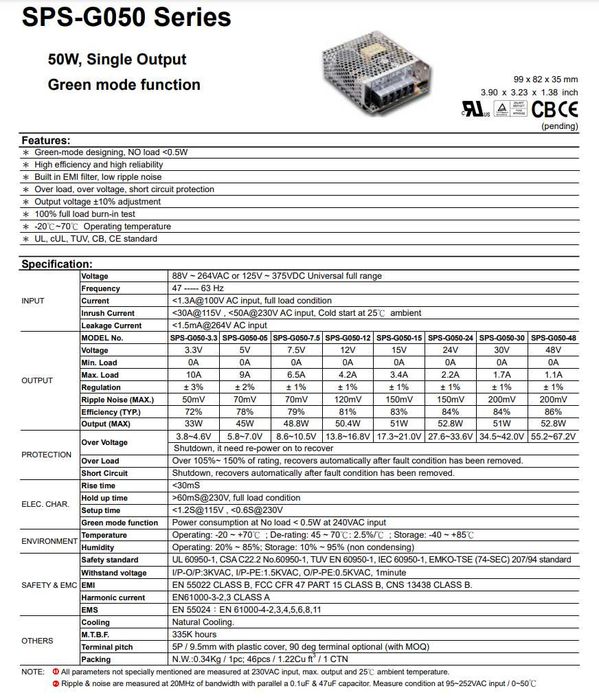 Sursă alimentare SunPower 12 V/DC, 4.2 A, 50.4W