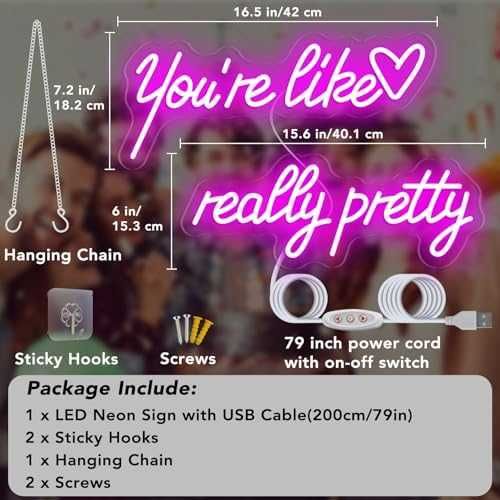 LED неонов надпис You're Like Really Pretty 82см розов USB знак стена