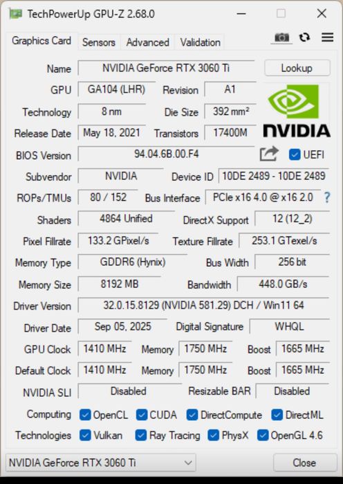 Б/у RTX 3060Ti Palit