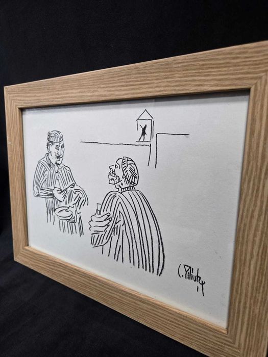 Tablou original – scenă grafică semnată C. Piliuță