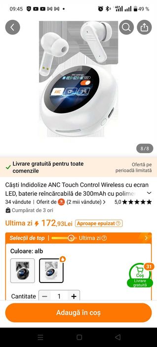 Căști wireless ANC ENC cu ecran noi.  Cu 3 luni garantie. Sigilate