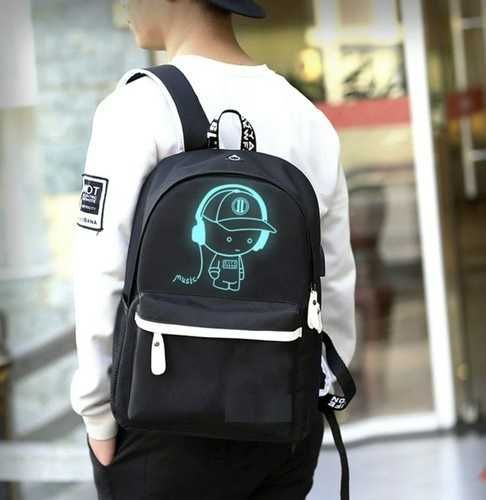 Светеща USB раница ВОДОУСТОЙЧИВА с катинар + несесер и кабели, раници