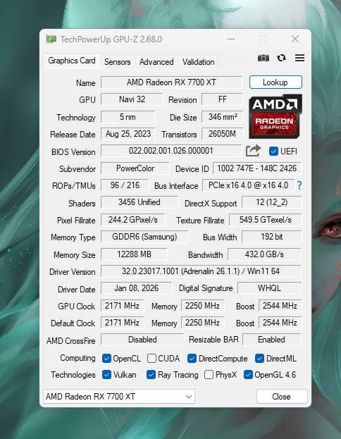 Продавам видеокарта Powercolor AMD Radeon RX 7700 XT 12 GB в Гаранция