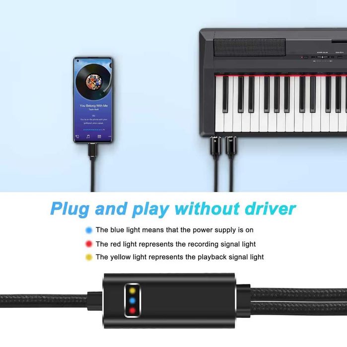 Adaptator Cablu MIDI la USB C Tip-C de 2M - Convertor MIDI de 5 pini la Tip-C